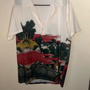 Men's White and Red Graphic Shirt
